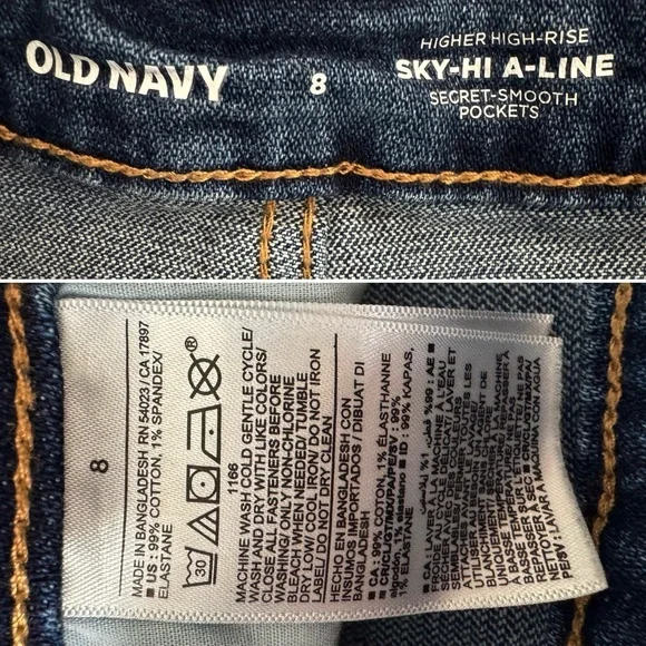 Old Navy higher high rise sky-hi A-line‎ raw hem denim jean shorts dark wash 8 - Picture 8 of 9